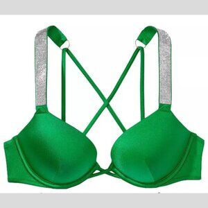 New! Victoria's Secret Bombshell Green Shine Strap Push Up Bikini Top 4595